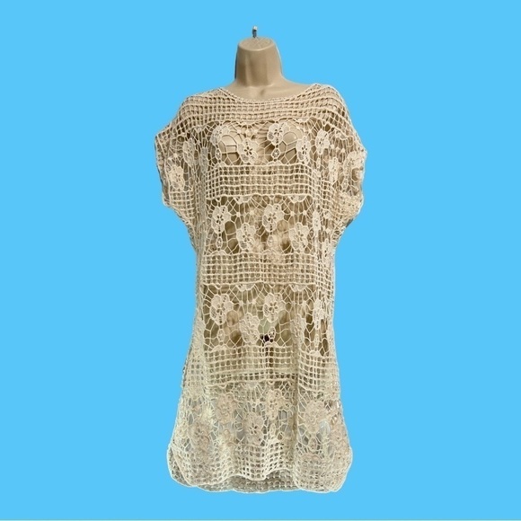 Club Z Collection Crochet Tunic Dress or Swimsuit Cover Up S/M Cream - Picture 1 of 5